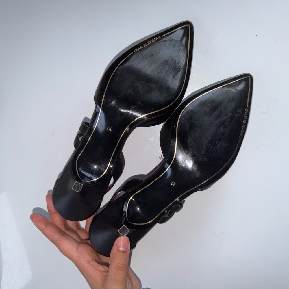 Charles Jourdan | Paris Fortune Womens Black Strappy Heels red interior Size 10 - Picture 5 of 6